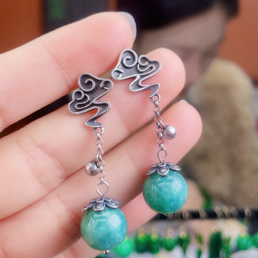 翡翠银S925镶嵌耳饰