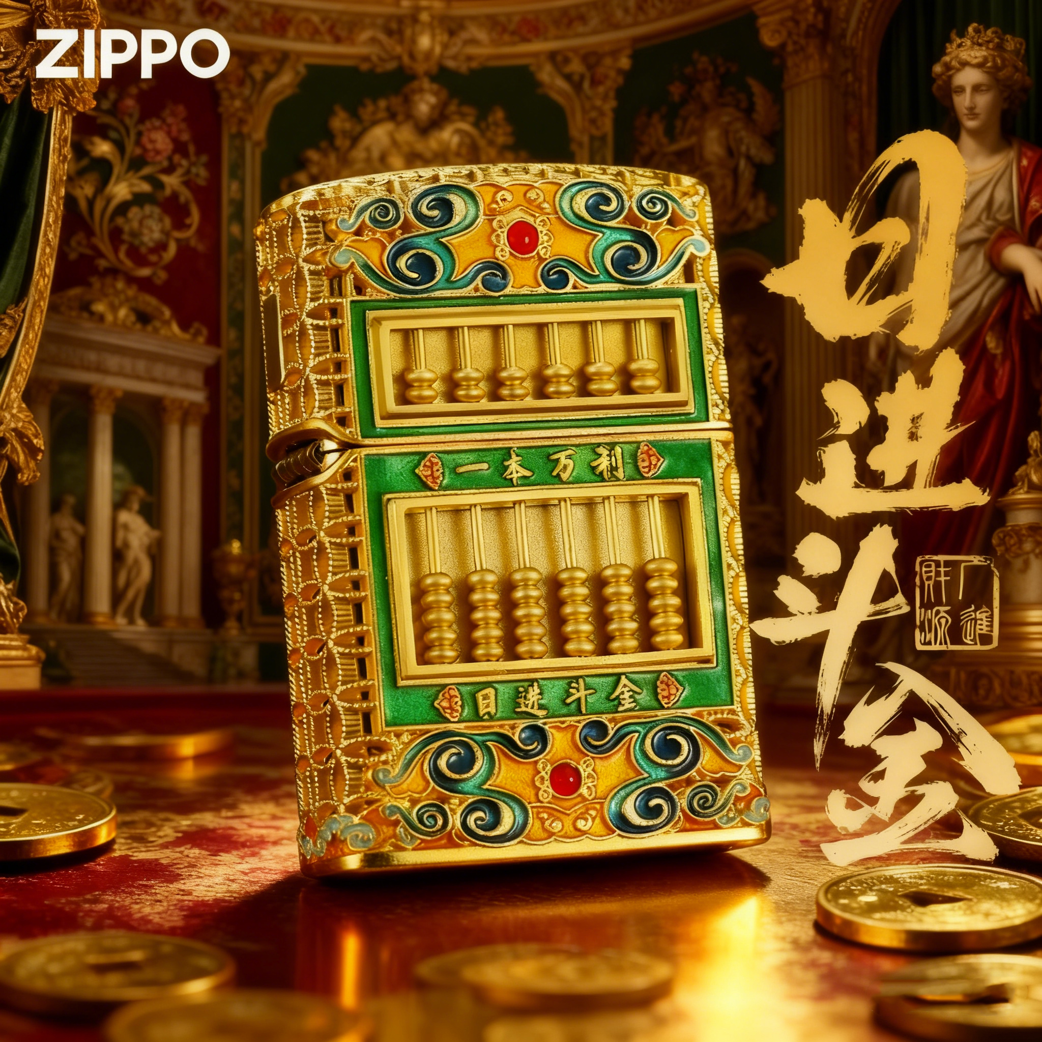 ZIPPO打火机官方正品 送礼防风夜光算盘日进斗金跨年礼物送男友
