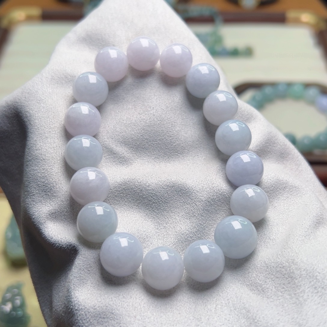 翡翠未镶嵌手串【尚墨珠宝】糯米紫底色翡翠手串卡