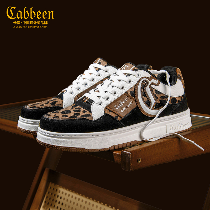 卡宾男鞋冬季新款个性豹纹印花潮鞋低帮男士休闲板鞋ins网红鞋子