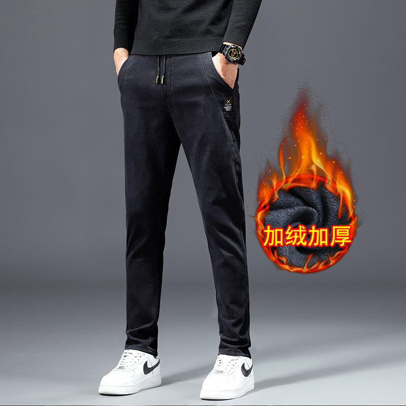 修身保暖长裤男款冬季加绒牛仔裤弹力百搭秋冬微弹小直筒