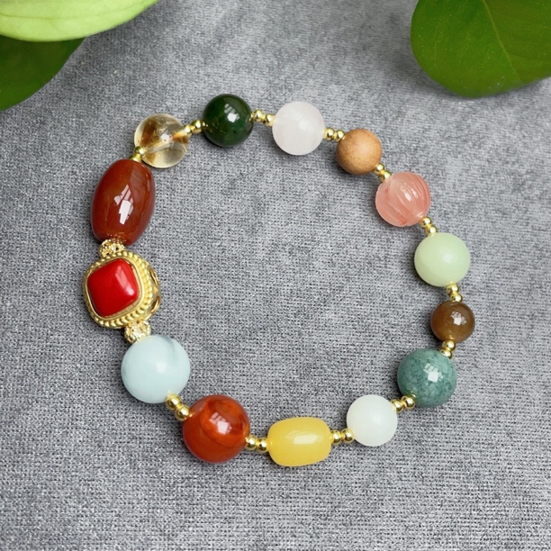 0285南红玛瑙单圈彩虹糖果色多宝手链