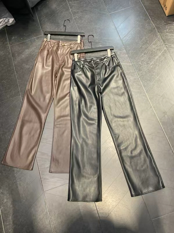 小皮库直筒裤垂感简约筒裤阔腿裤长裤常规款拼接休闲裤低腰