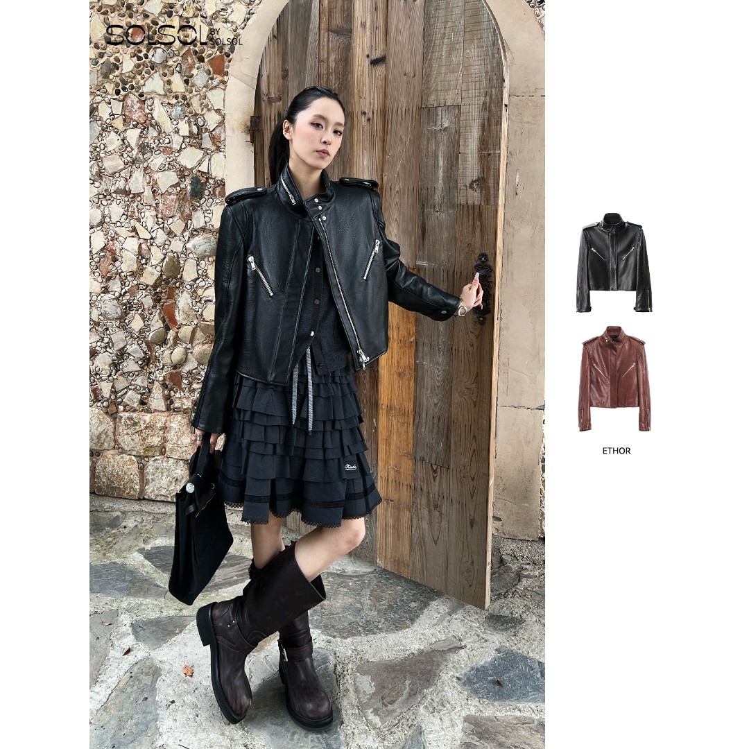 ETHOR 设计师品牌25秋冬休闲皮革机车夹克外套SOLSOL买手店