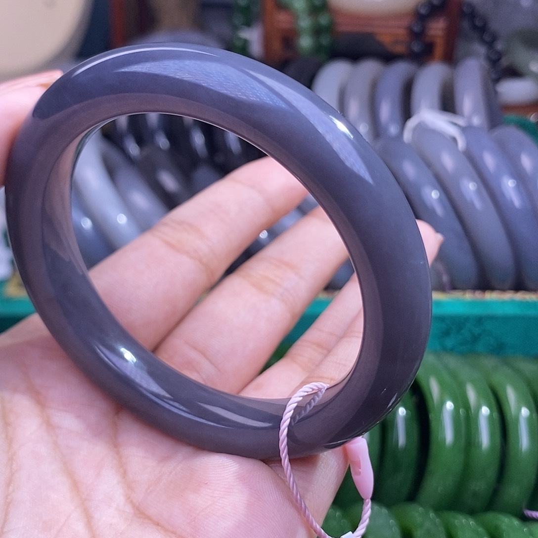 和田玉浓烟紫冰底手镯56.5圈未镶嵌