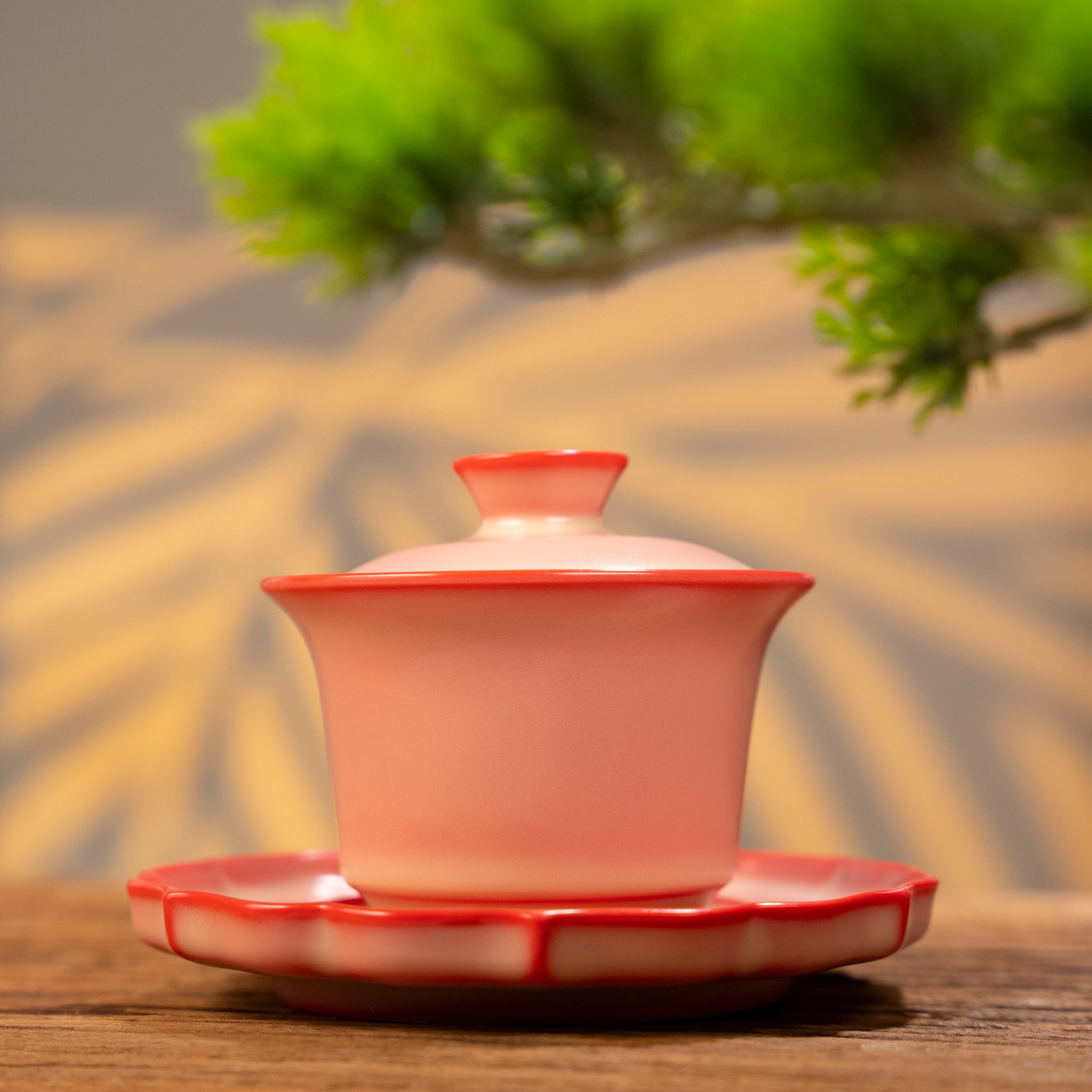 三才盖碗茶杯粉色女泡茶单个高档功夫茶具泡陶瓷猪油冻大师级矾红