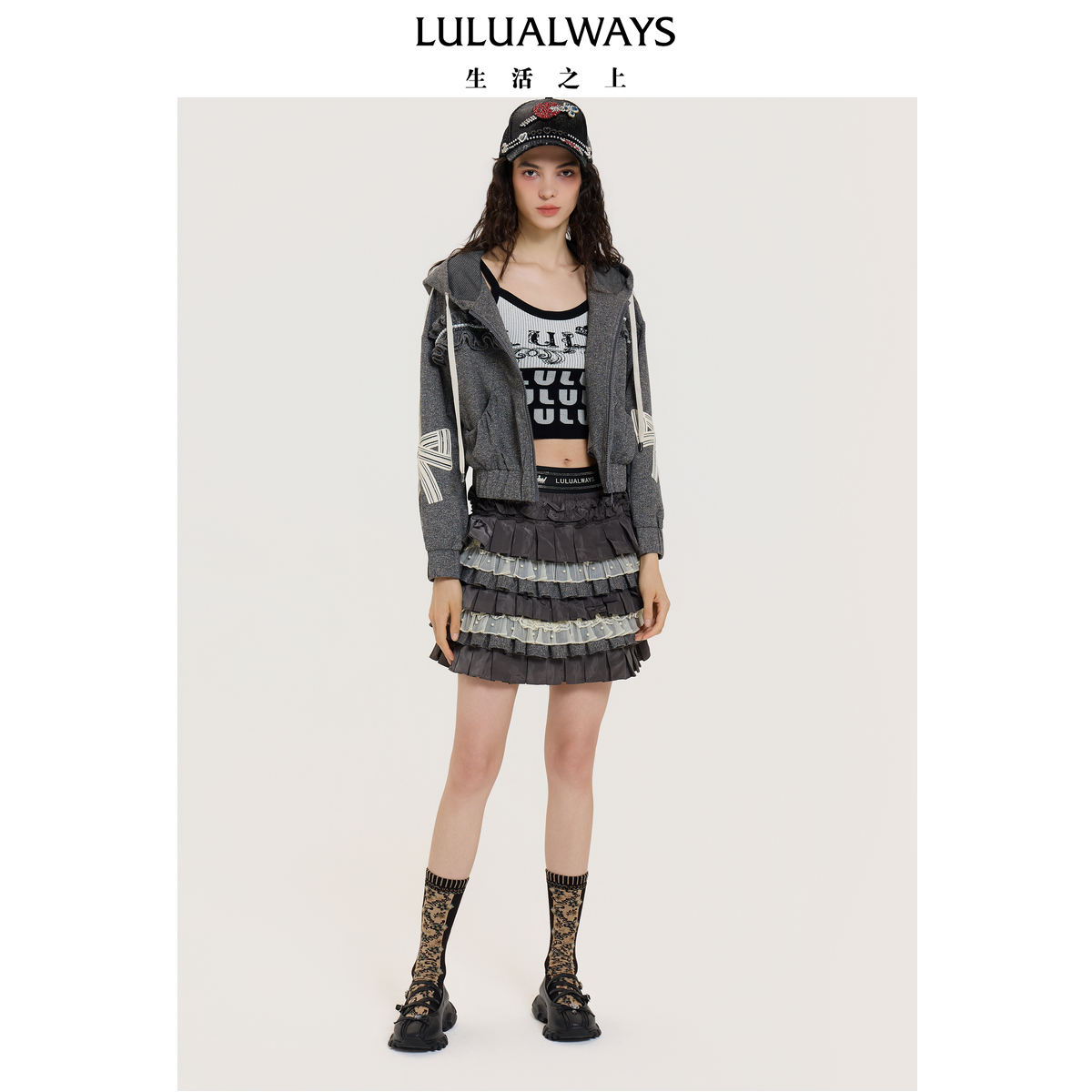 LULUALWAYS【商场同款】25秋季新款浪漫甜美休闲连帽短款卫衣外套