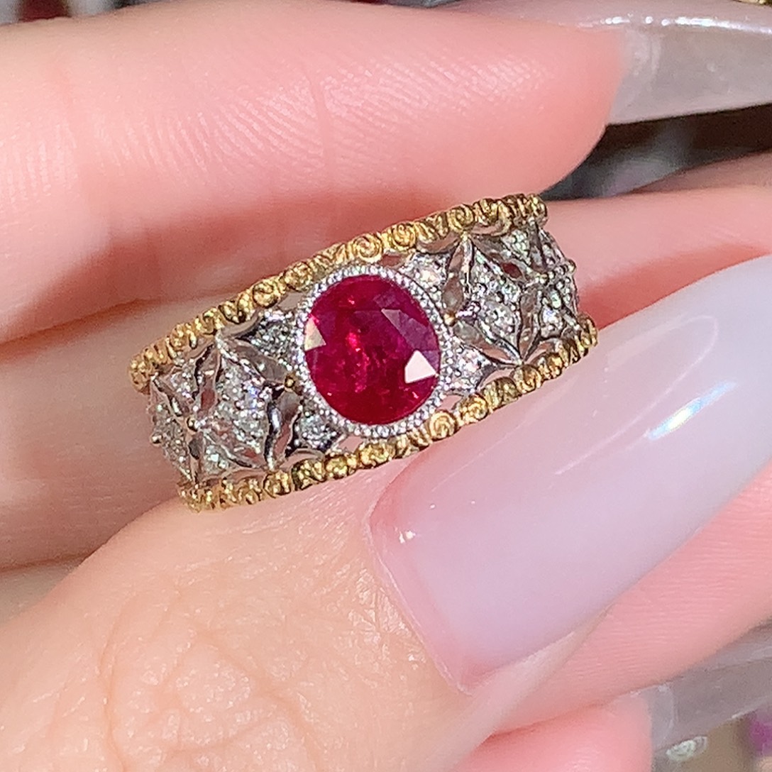 18K金镶嵌红宝石戒指1.07ct/天然宝石/七天无理由