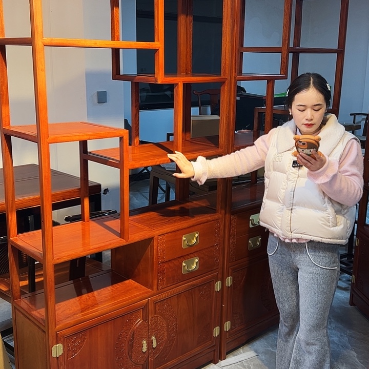落***鹜花梨木类柜类家具198高花梨木博古架一对