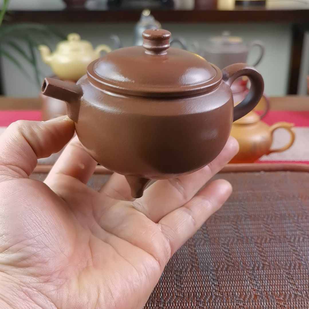 紫砂茶壶紫泥三足丁合250CC国工孤品
