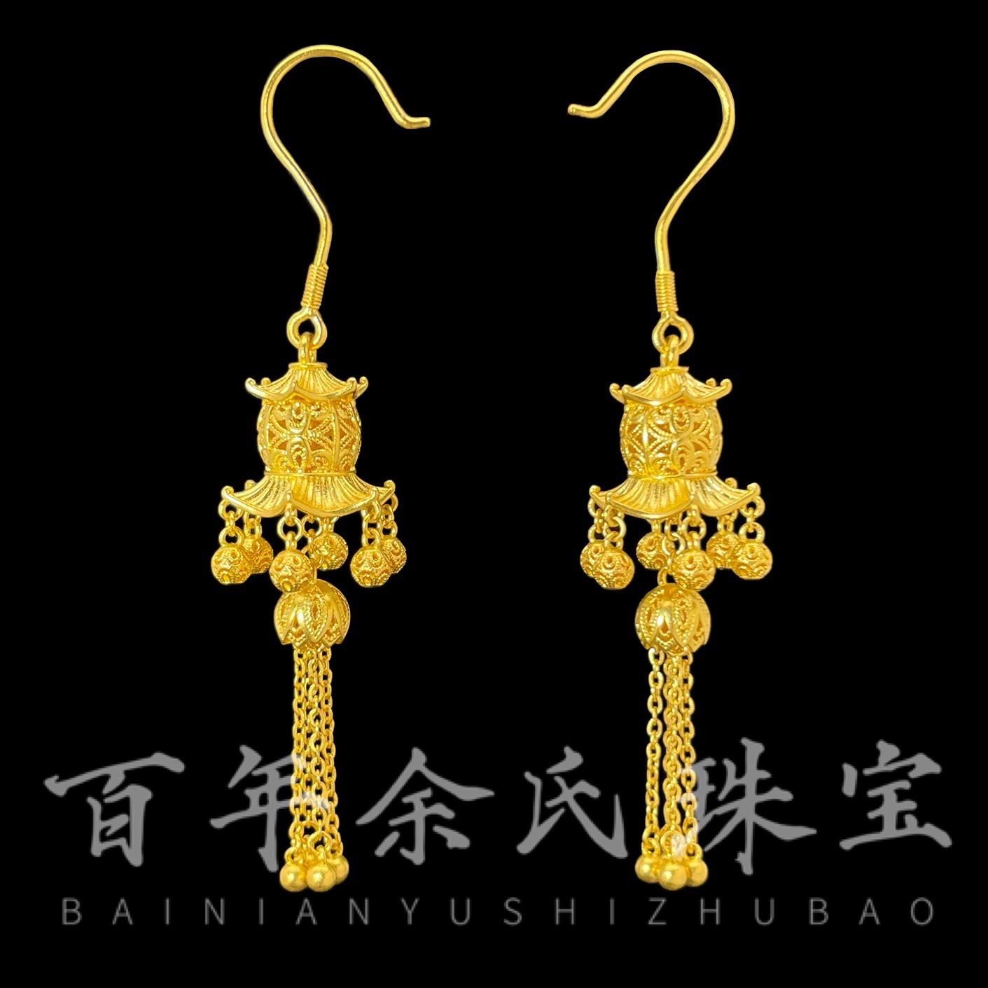 【南屏晚钟】古法流苏-足金999黄金古风耳饰13.64-11-11.32克净金重
