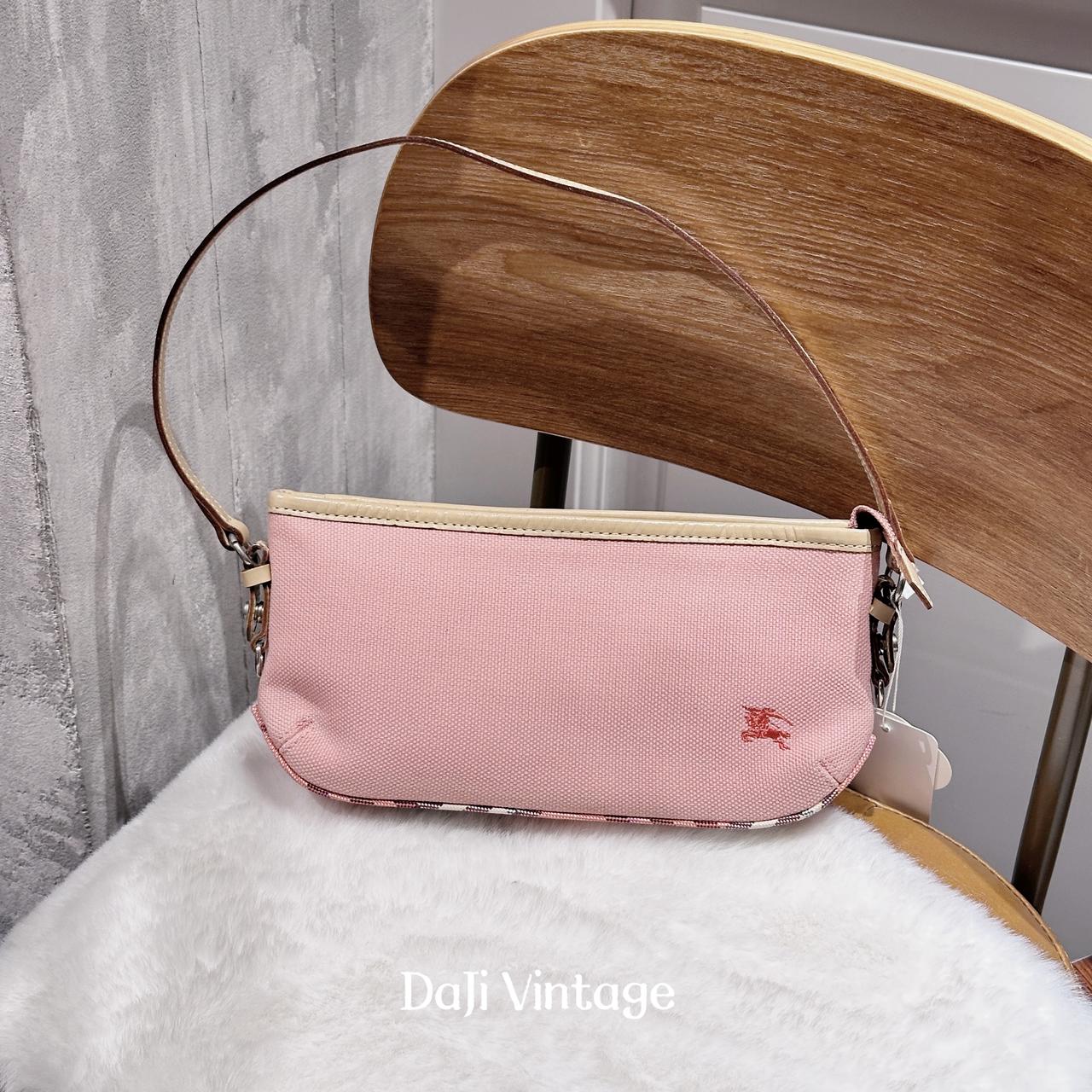 95新 BURBERRY/博柏利 大吉中古/博伯利草莓樱花粉战马格纹腋下包