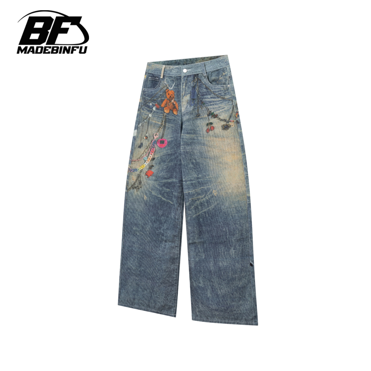 BINFU2025年新款设计感涂鸦弯刀裤牛仔裤