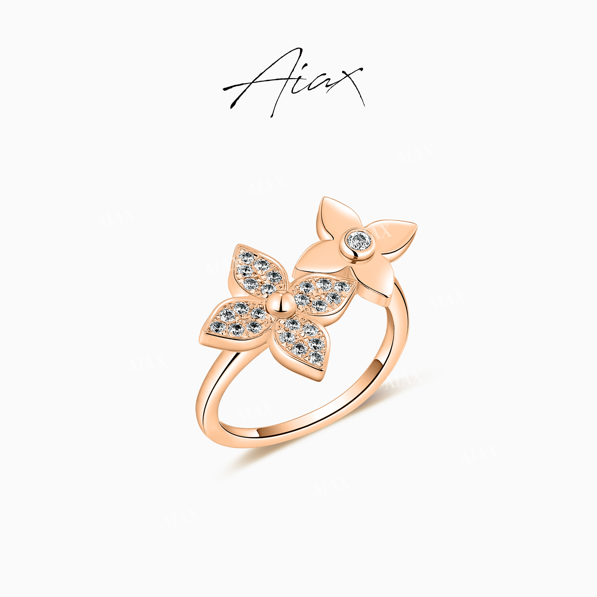 铜合金合成锆石戒指 AIAX  618 百搭气质双花花戒指TSS7451