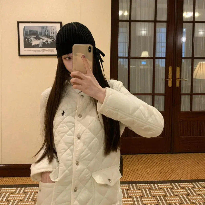 【W376】小马秋冬刺绣菱格长袖短款棉服女款
