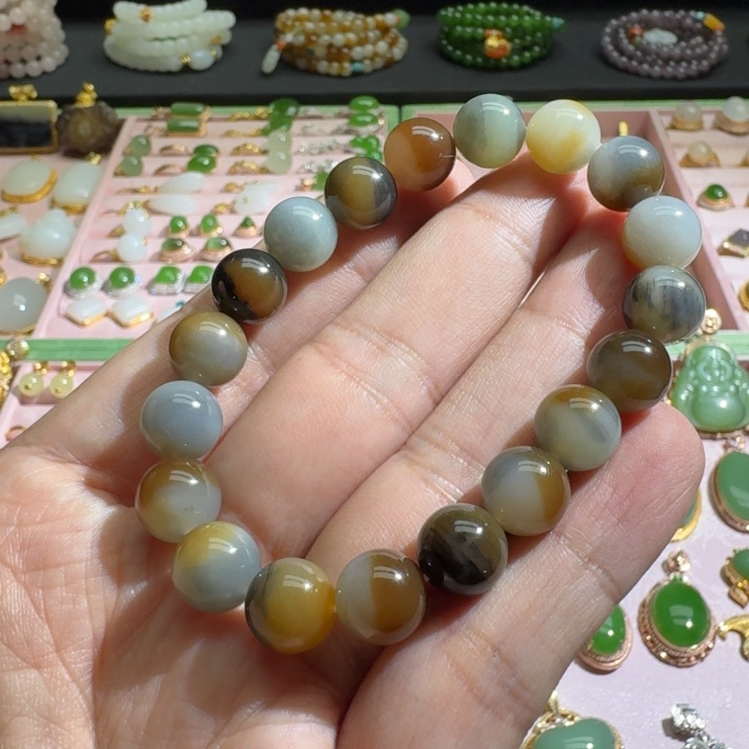 和田玉手链未镶嵌且末楼兰三色10mm手链