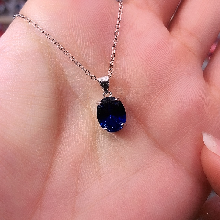 蓝宝石吊坠(赠链)银S925镶嵌