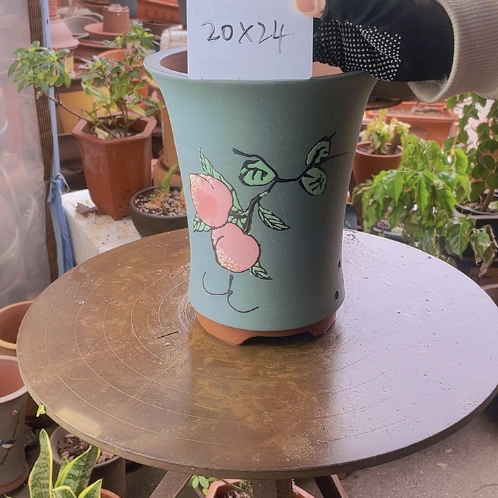 宜兴紫砂蓝桃子兰花盆小