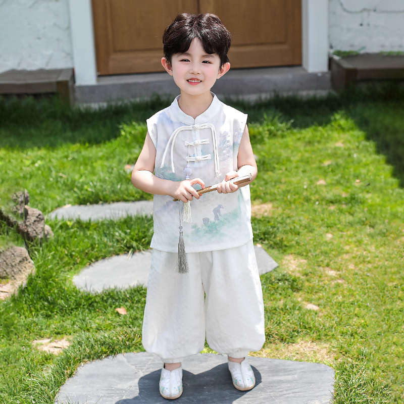 男童夏季背心套装2025新款新中式儿童复古小男孩国潮中国风两件套