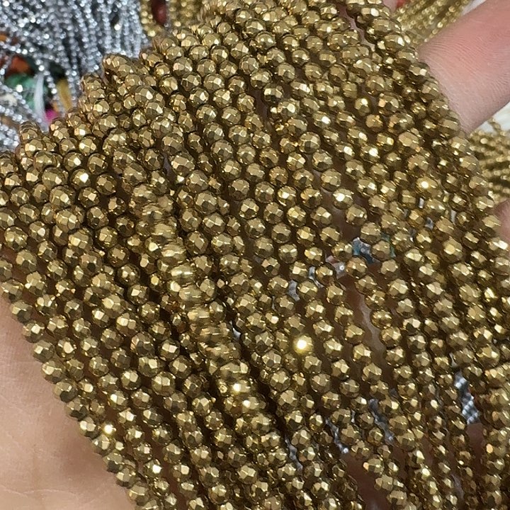 玛瑙/玉髓合金珠宝半成品一条3mm切面金色圆珠