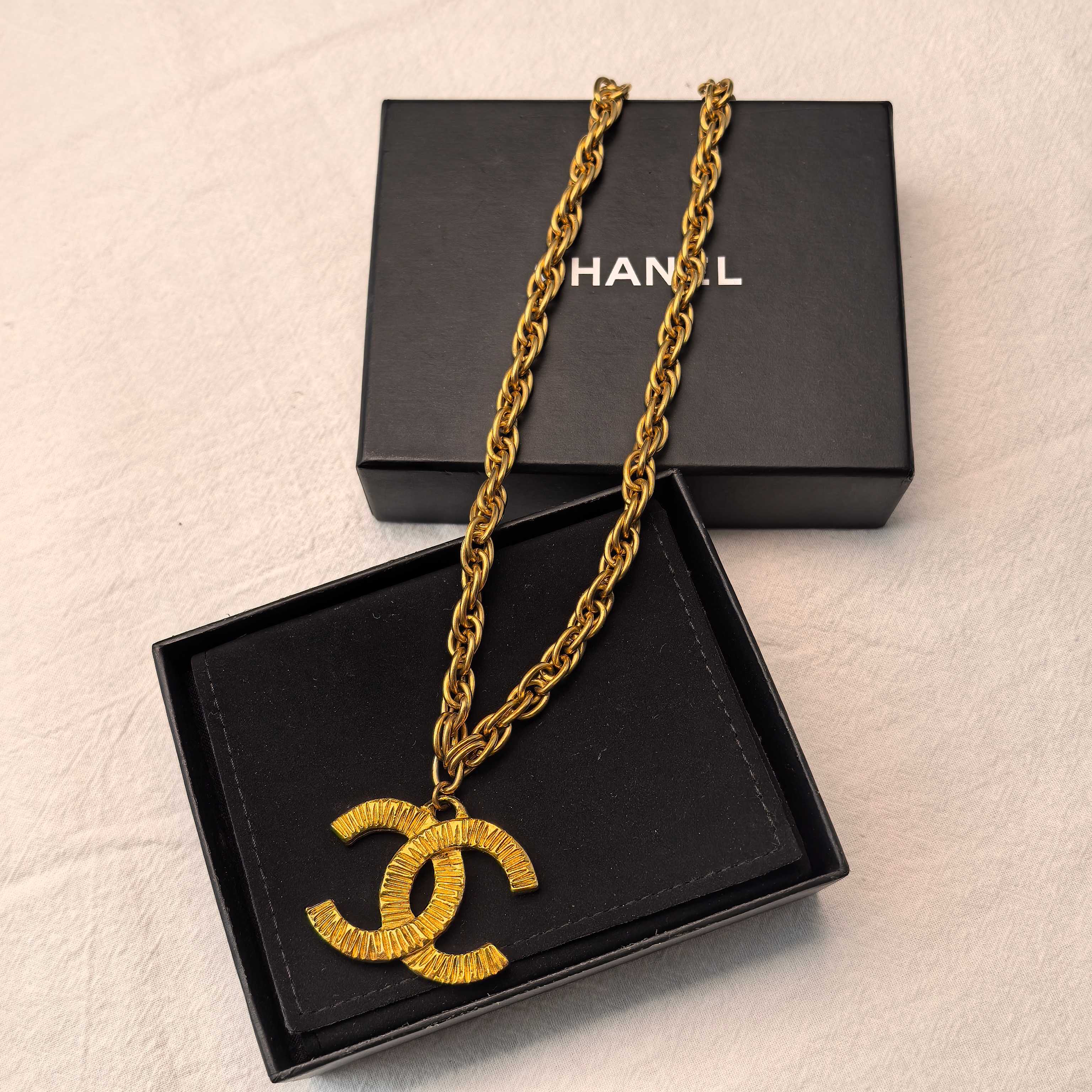95新 Chanel/香奈儿 泡泡中古Chanel金色大双C项链