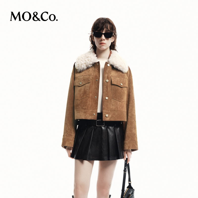 【达播用链接】MOCO秋复古麂皮绒感泰迪绒毛领夹克短外套MBD3JKTT06