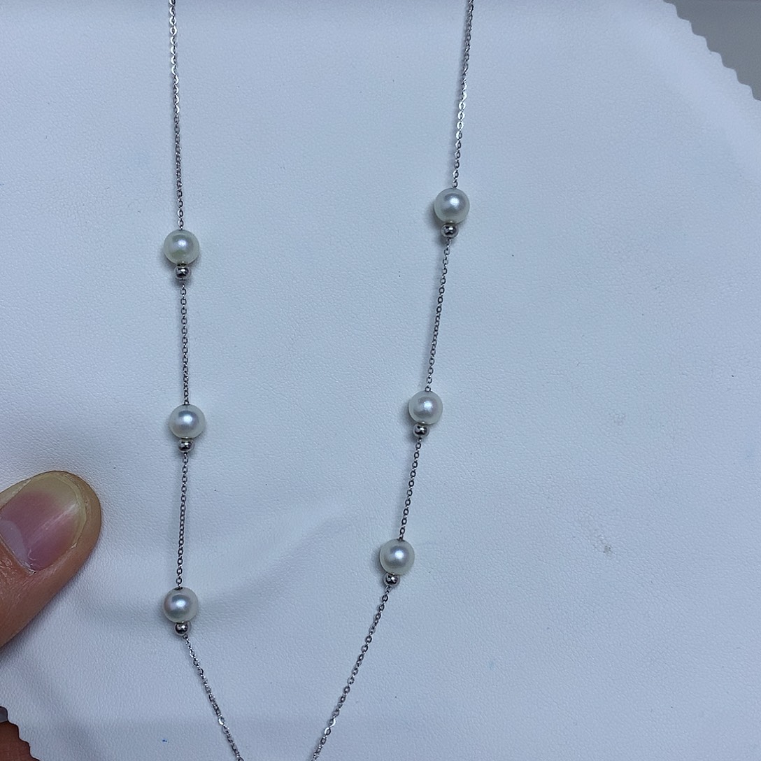 银S925镶嵌海水珍珠套链6-7