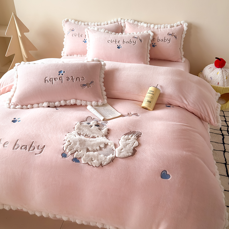 2025新款小香风秋冬季冬季床品套件床单抗菌加绒绒被透气牛奶绒