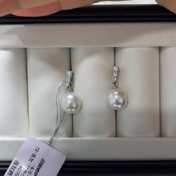 海水珍珠耳饰银S925镶嵌9-10mm