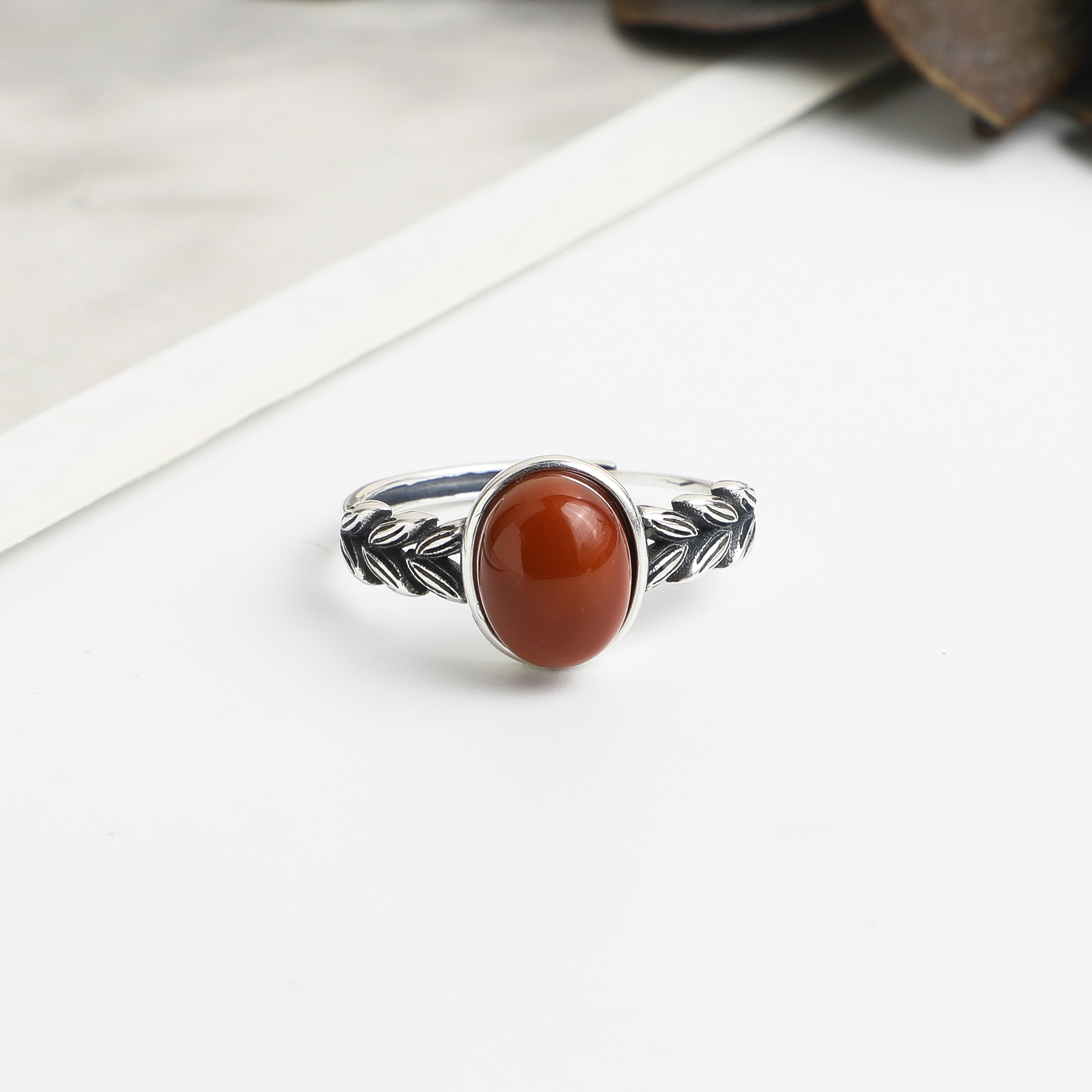 （桃）8*10mm麦穗南红民族风戒指一枚