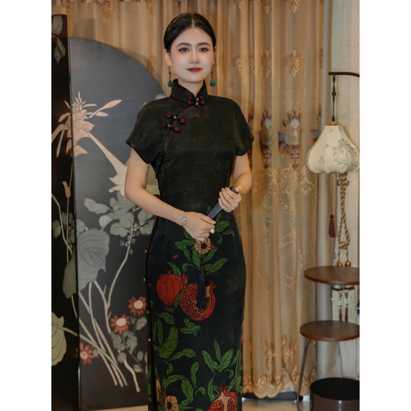 娜娜专属【富贵满堂】靓影儿香云纱桑蚕丝前后定位石榴国风优雅旗袍