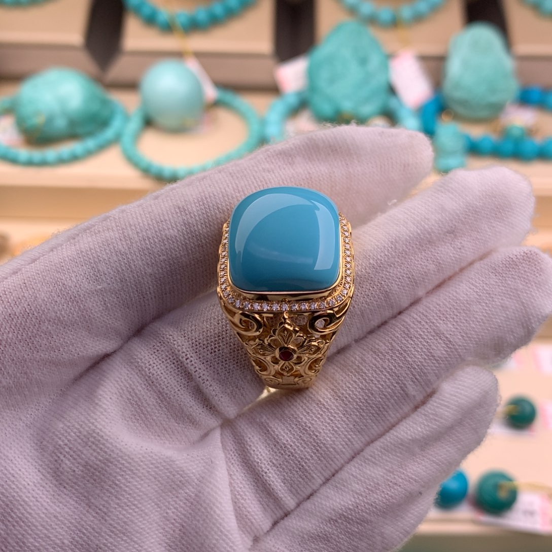 绿松石珠宝奇石18K金镶嵌