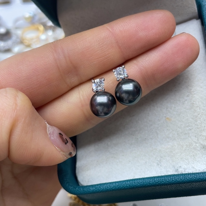 海水珍珠耳饰银S925镶嵌
