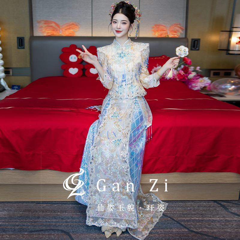 浅色秀禾服2025春季新款新娘礼服新中式结婚嫁衣小个子婚服出阁服