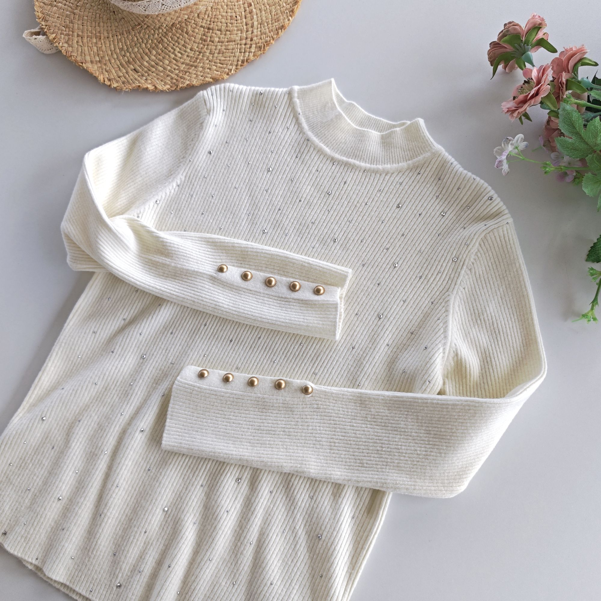 TC.KIDS#914#秋冬半高领安迪绒莫代尔丝光羊毛钉珠内搭打底衫现货