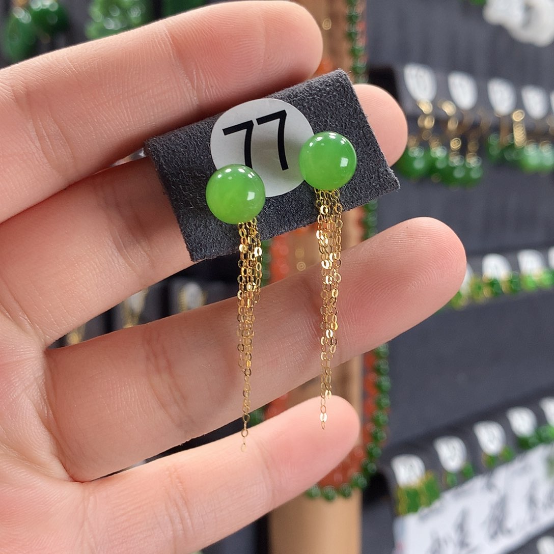 和田玉耳饰18K金镶嵌安**七77