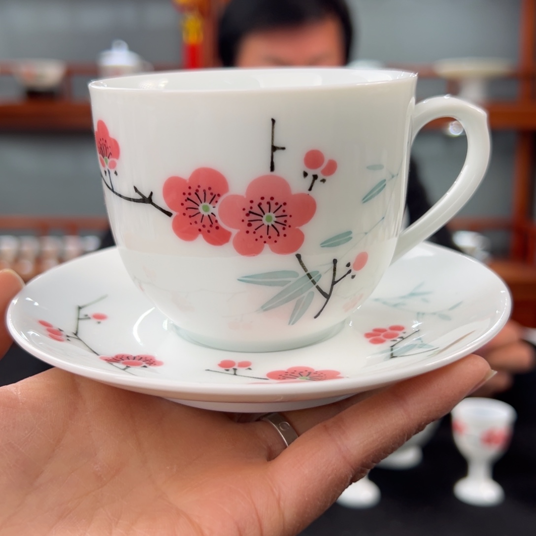 翠竹红梅咖啡杯碟