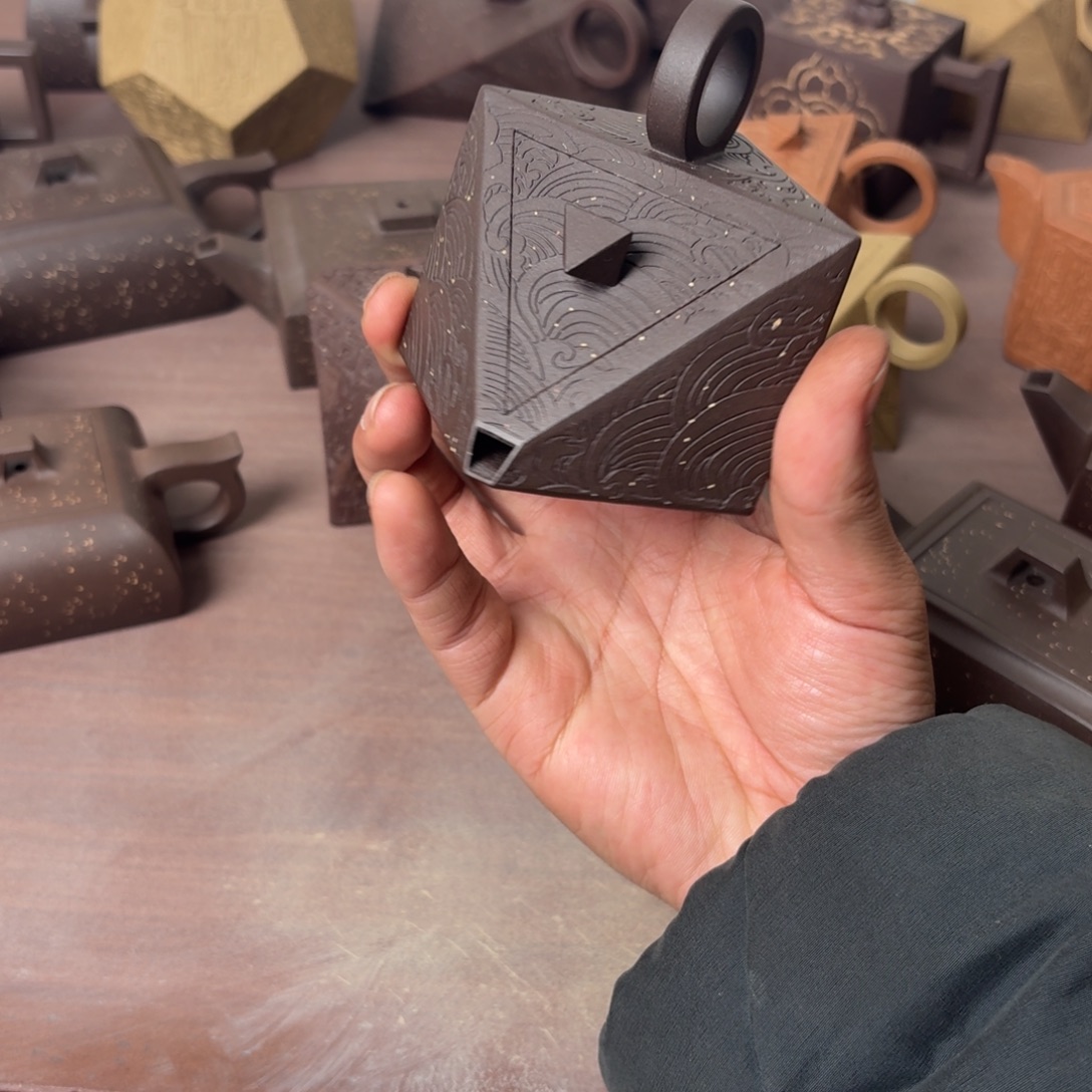 低***调紫砂茶壶全手工八方玲珑80c紫泥