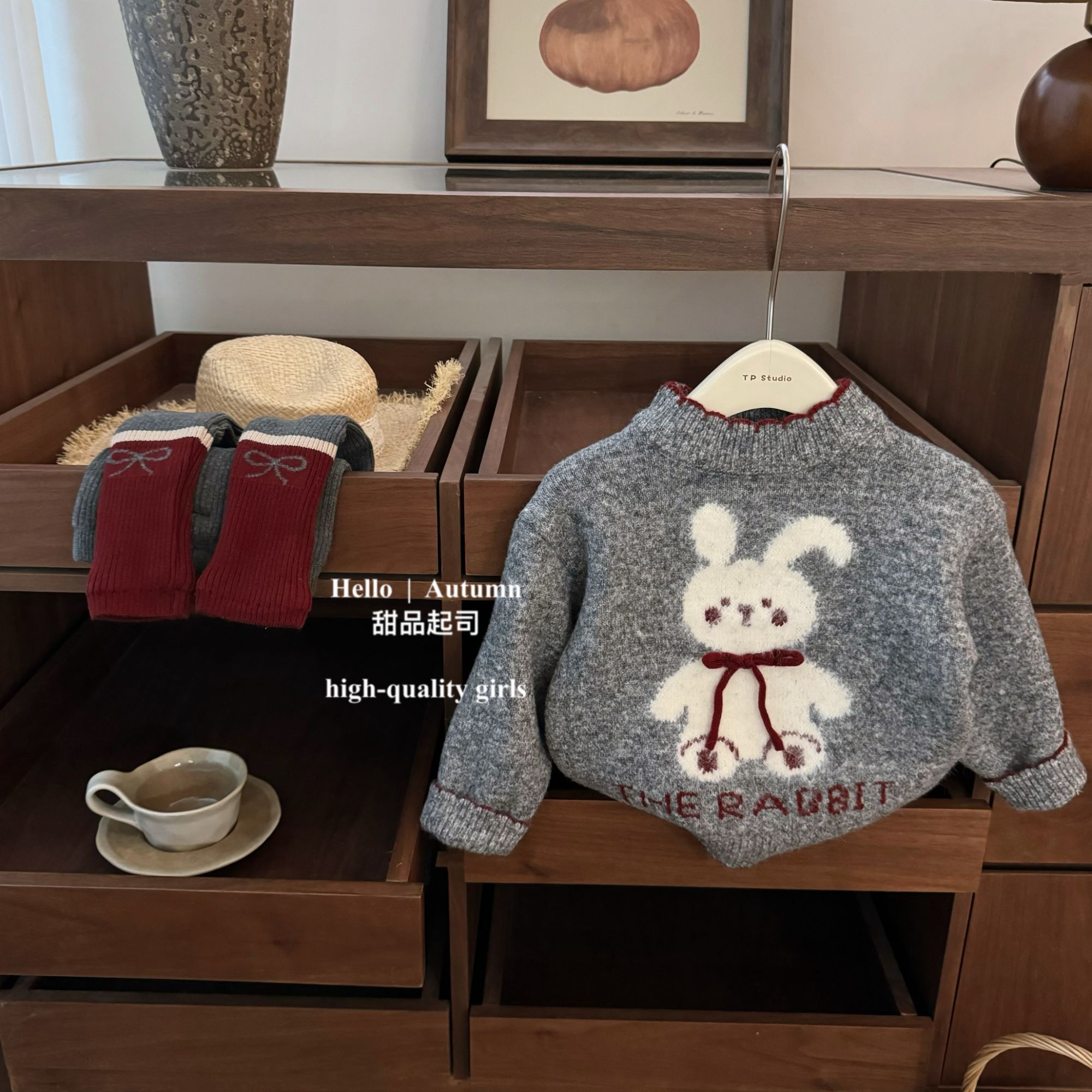 【甜品起司】新年款！韩系女宝宝可爱兔子新年圣诞加绒毛衣针织衫