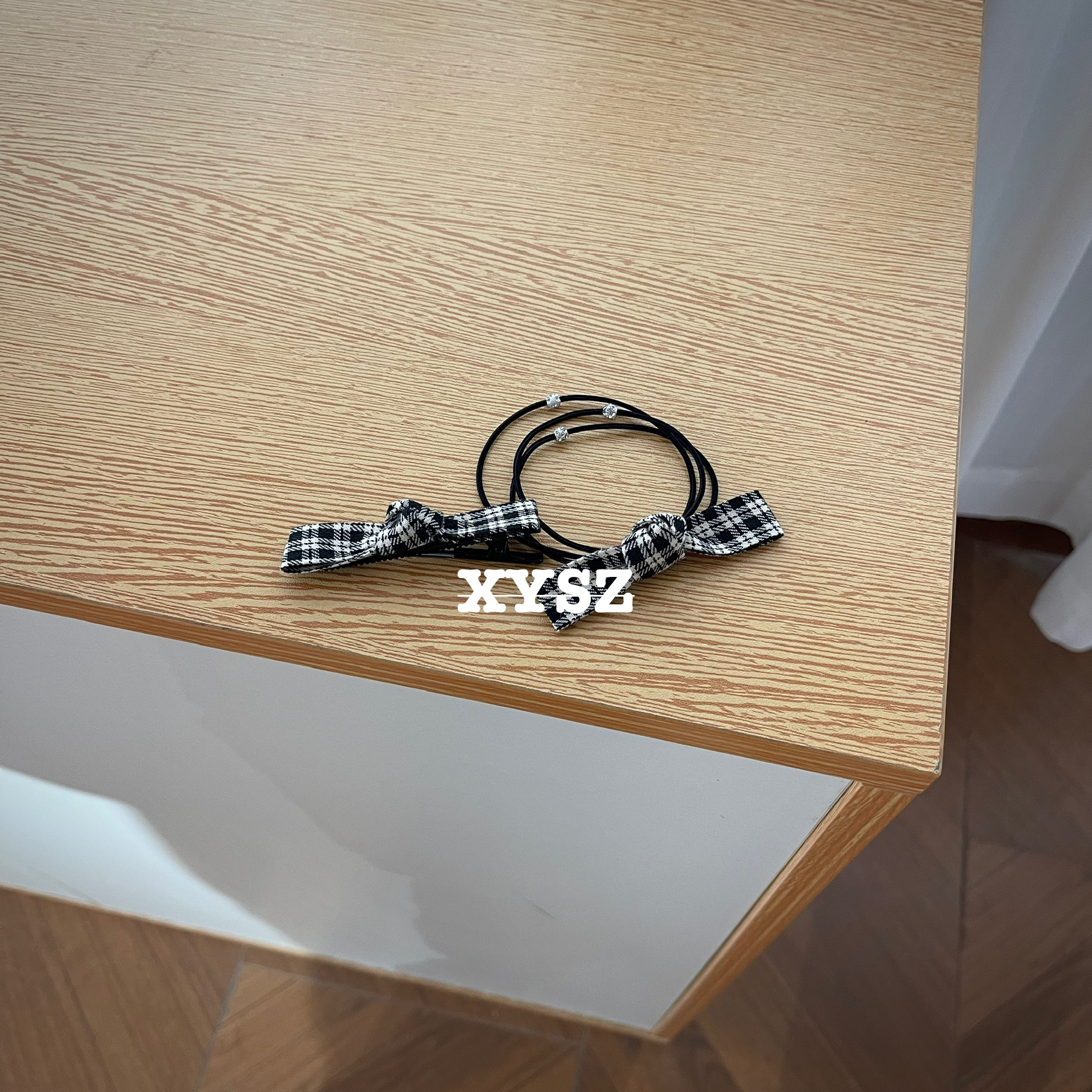 黑白格组合发饰简约韩版蝴蝶结发圈高弹力百搭秋冬发饰女