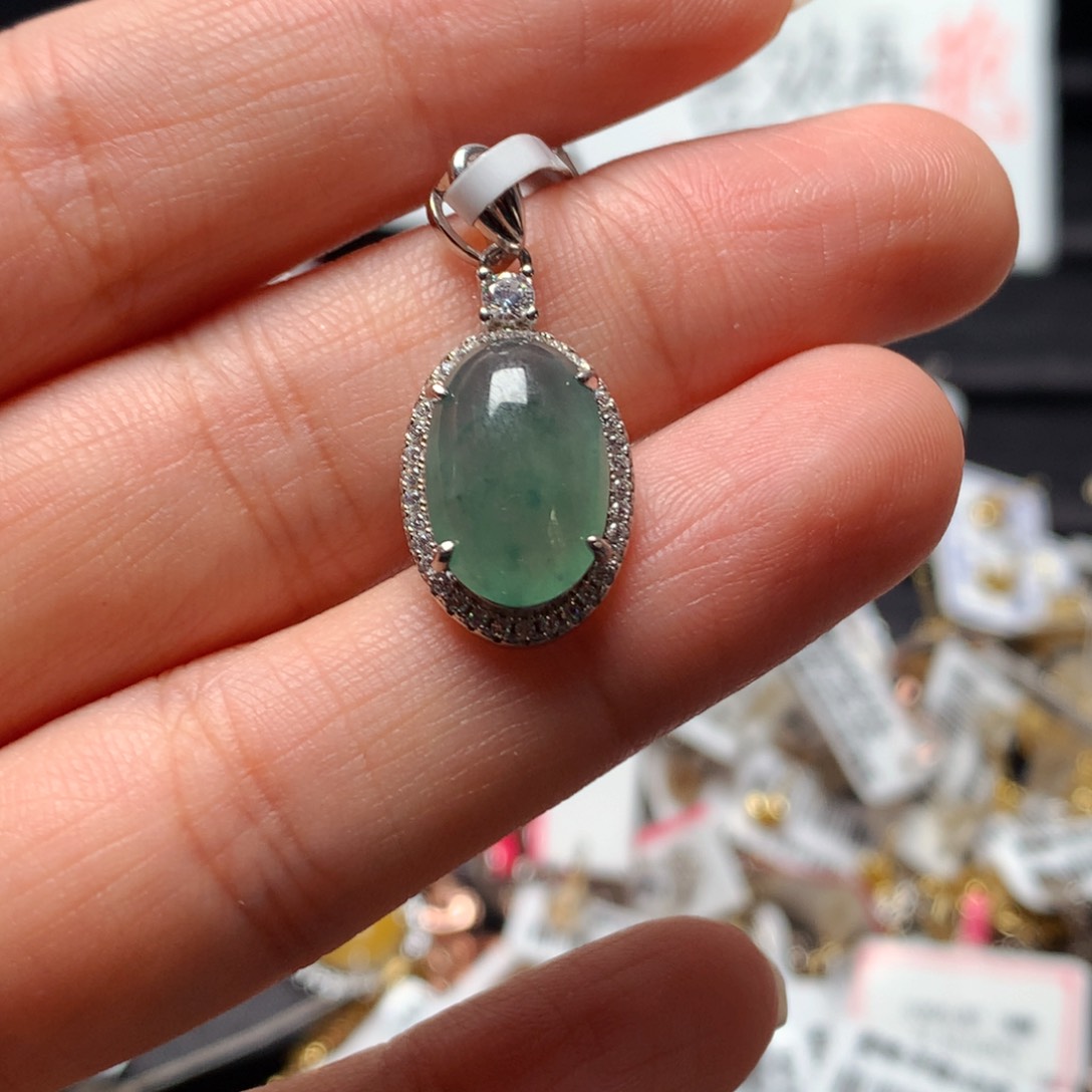 翡翠戒指银S925镶嵌天然翡翠吊坠