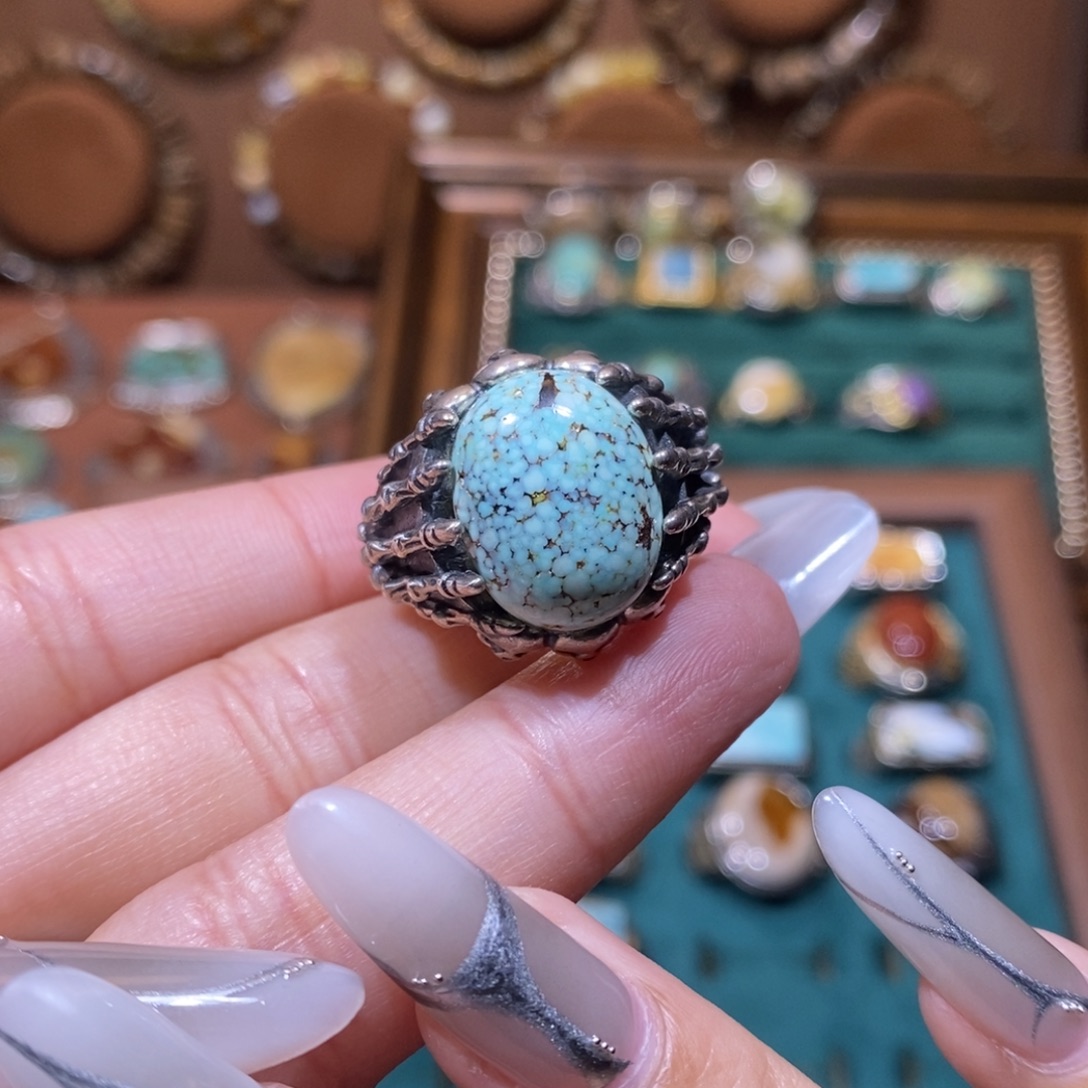 赛***拉绿松石银S925镶嵌戒指