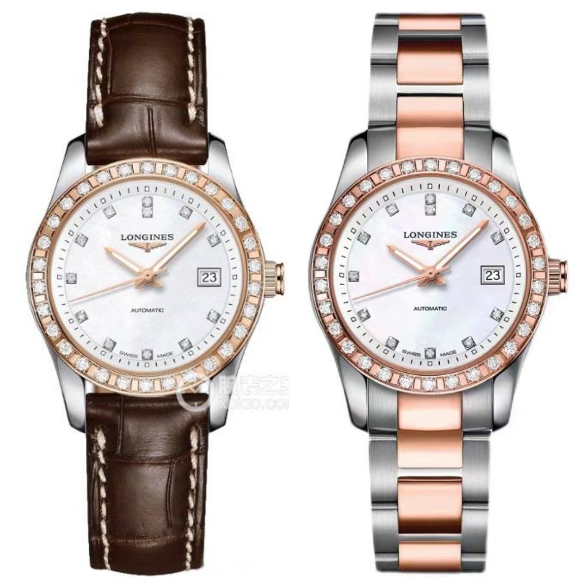 99新 Longines/浪琴 康铂285/机械/玫瑰金贝母满钻/表径29.5mm