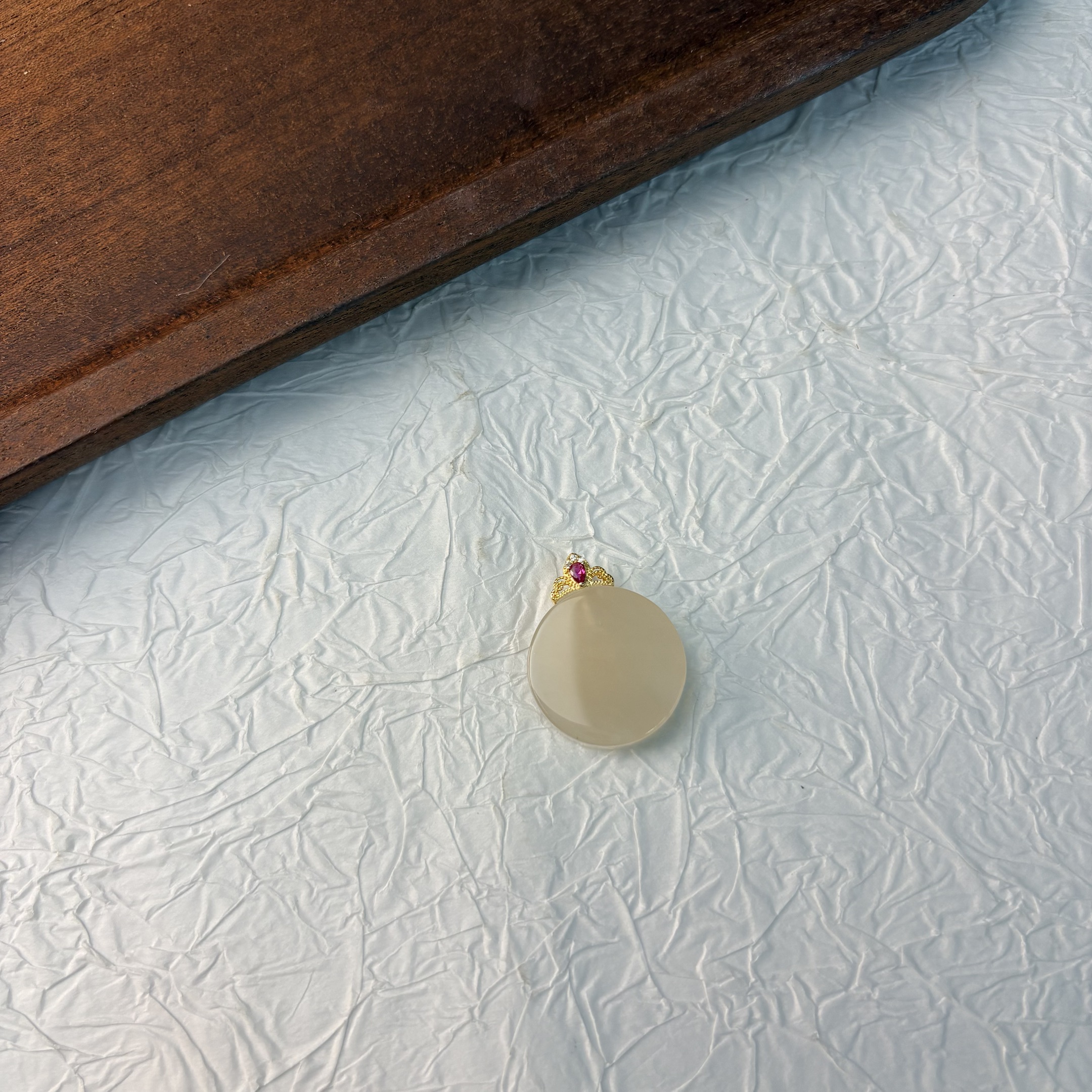 【七七专属】S925和田玉藕粉圆牌吊坠 多样性发一 19*5 KT0610017