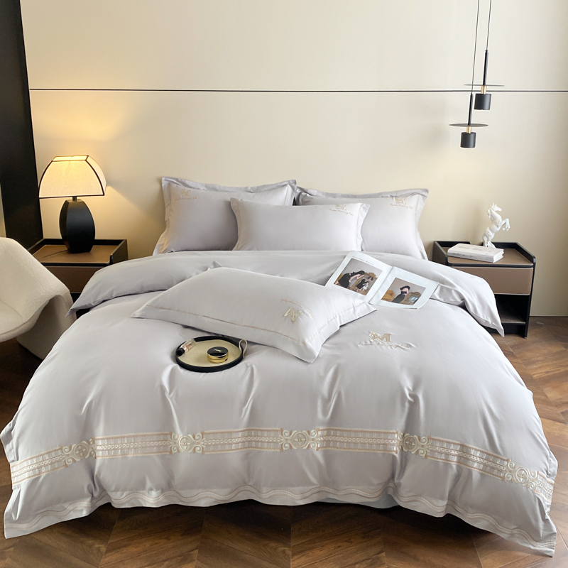 【董事长专属】专柜尾单超精密长绒棉刺绣四件套-艾琳娜-云母灰-