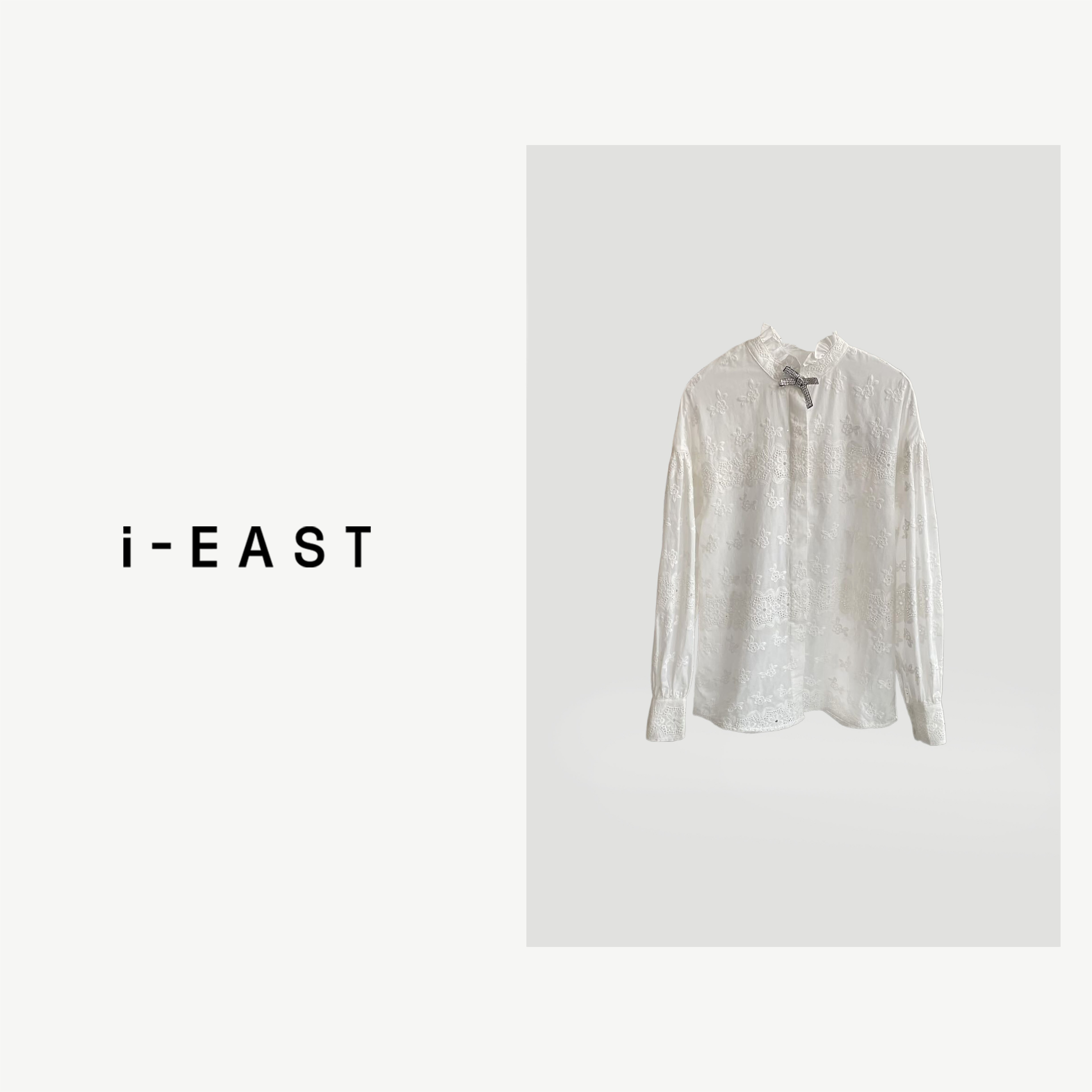 i-EAST 白瓷轻韵~钩花镂空设计感蝴蝶衬衣上衣-3D T12127