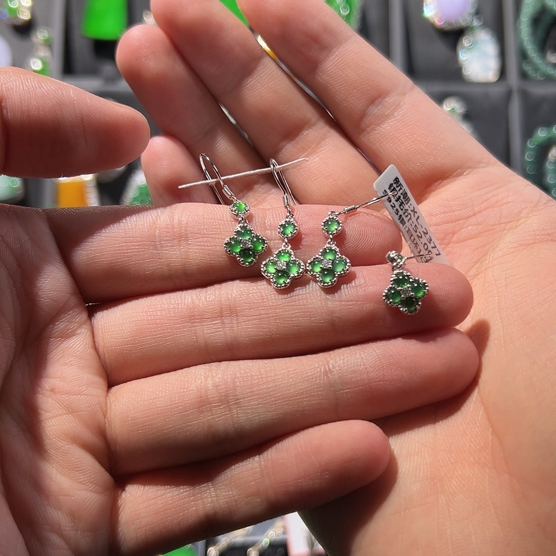 翡翠银S925镶嵌耳饰