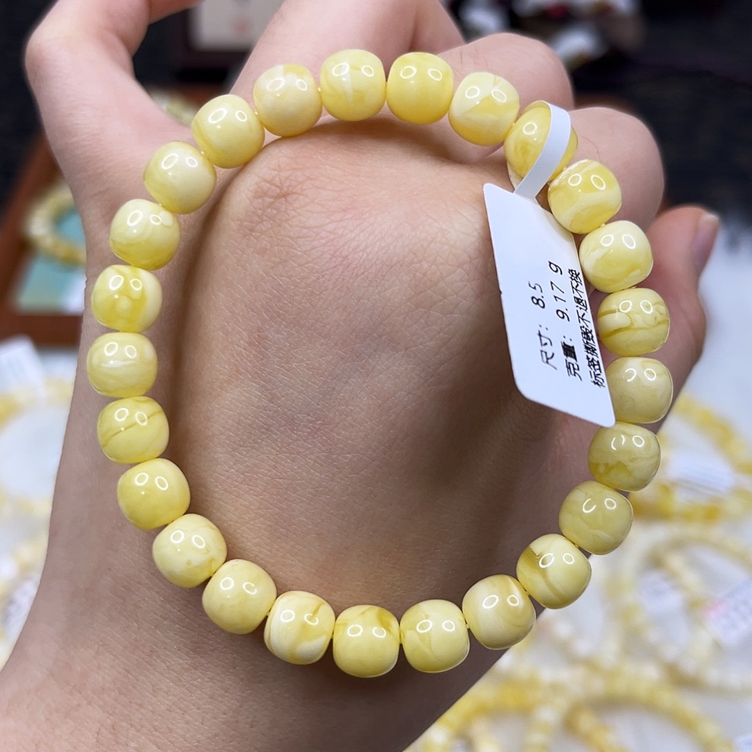 蜜蜡未镶嵌手链8.5mm浓蜡妖花手串