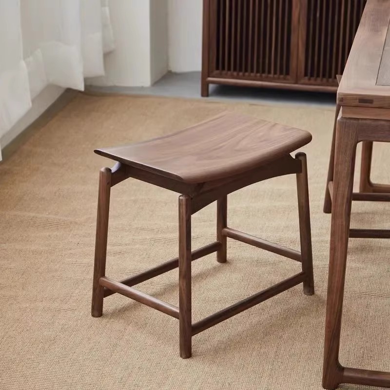 北美黑胡桃木全实木元宝凳新中式马鞍凳茶凳梳妆凳现代简约换鞋凳