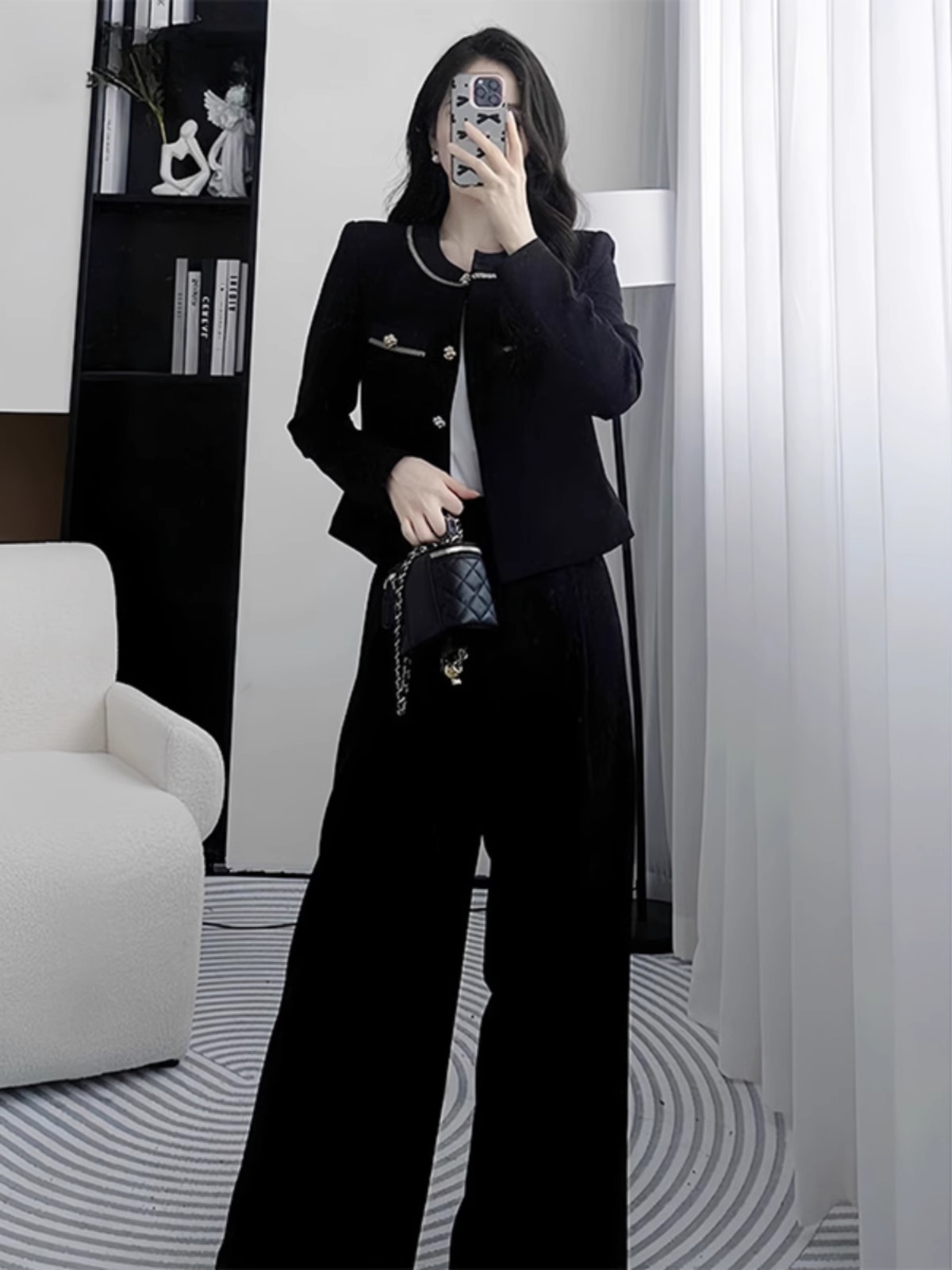 0257穿搭高级感西服上衣套装女新款时髦洋气宽松阔腿裤两件套
